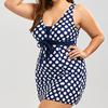 Plus Size Women Swimdress Swimsuit Summer Beach Push Up Padded Polka Dot Swimwear