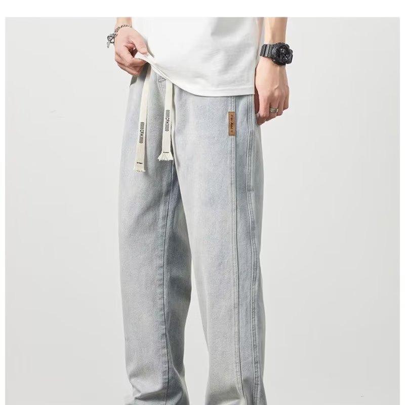 Мужские летние 2023 г. Трендовые свободные прямые джинсы с широкими штанинами