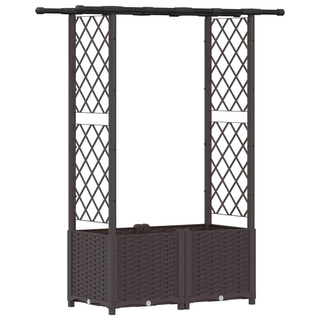 Raised Garden Bed with Trellis and Hanging Roof Brown 124.5 x 40 x 138 cm PP