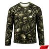 Halloween Men's Scary Skull Print T-Shirt Fashionable Trendy Street-Style Long Sleeve Loose-Fitting Breathable Men's Top