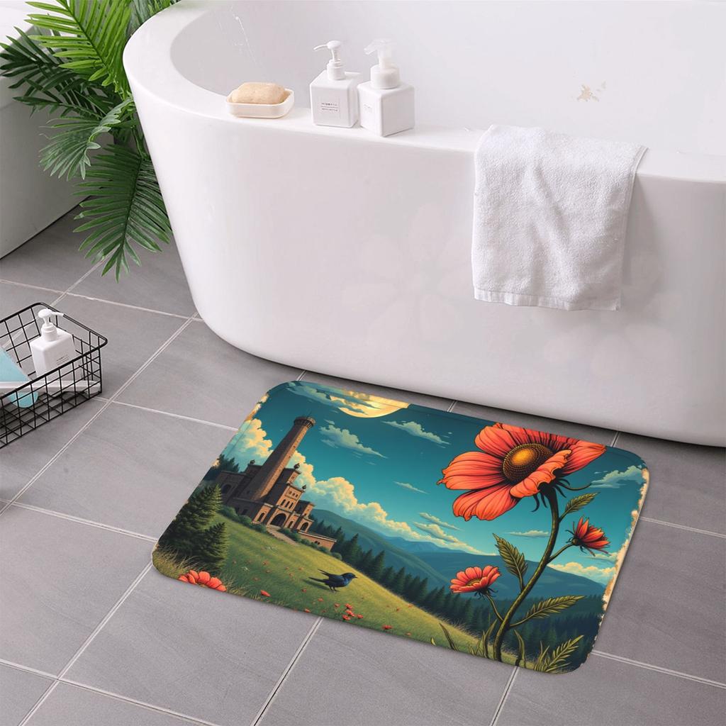 1PC Sunlit Blossom Valley Kitchen Rug Non-Slip Door Mat Pop design Bathroom Rug Bath Mat Carpet for Home Sink Laundry Decoreeree