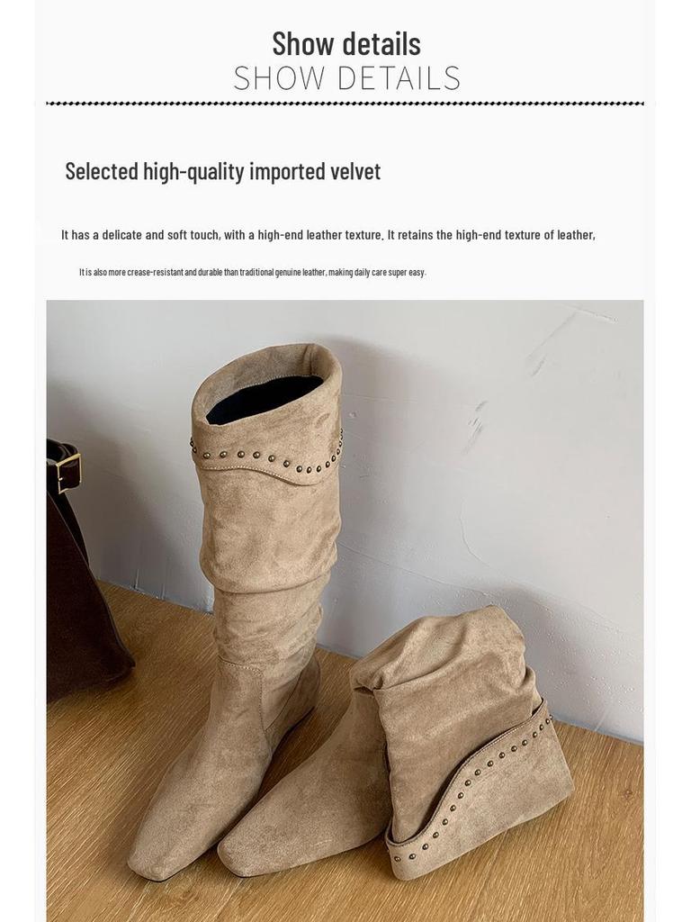 Женские ботильоны из овчины в французском нишевом стиле с острым носком, на танкетке, со сборками, в ковбойском стиле, 2025