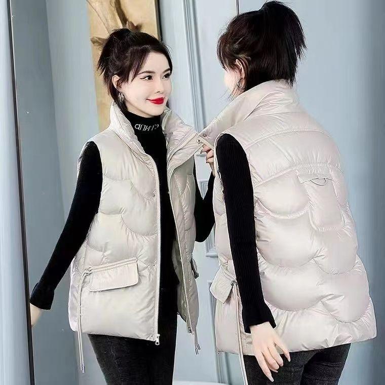 Женский зимний жилет больших размеров, утолщенный, свободный, не требующий стирки, жилет для отдыха, без рукавов, с отворотом, на молнии, пальто