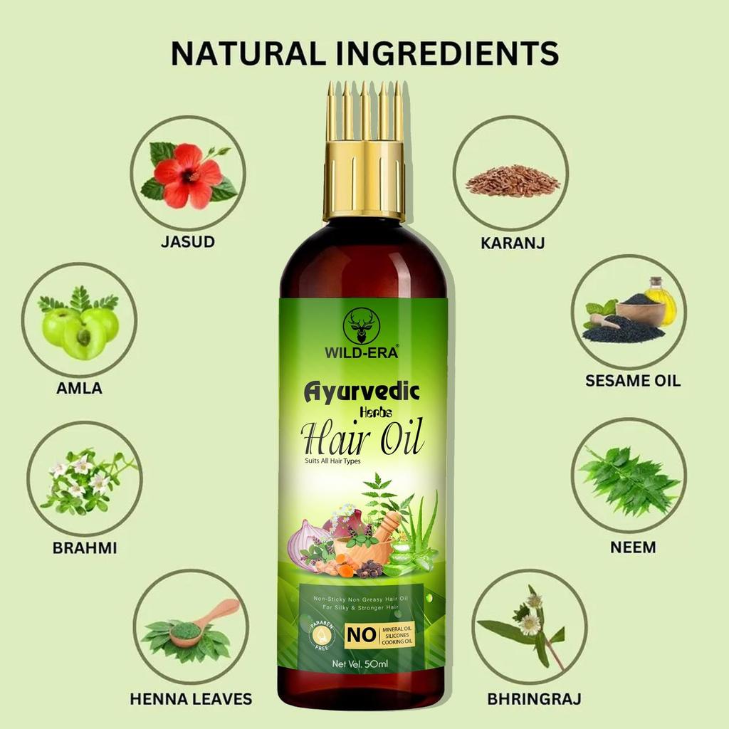 WILDERA Органическое 100% чистое аюрведическое лечебное масло для волос Bhringraj | Восстановление роста волос и контроль выпадения волос - 50 мл