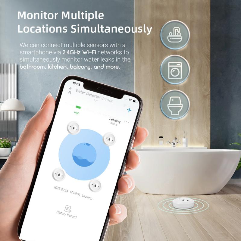Умный датчик протечки воды Tuya Zigbee 3.0 Датчик затопления и протечки Сигнализация Удаленный мониторинг через приложение Затопление Перелив Для кухни Ванной комнаты