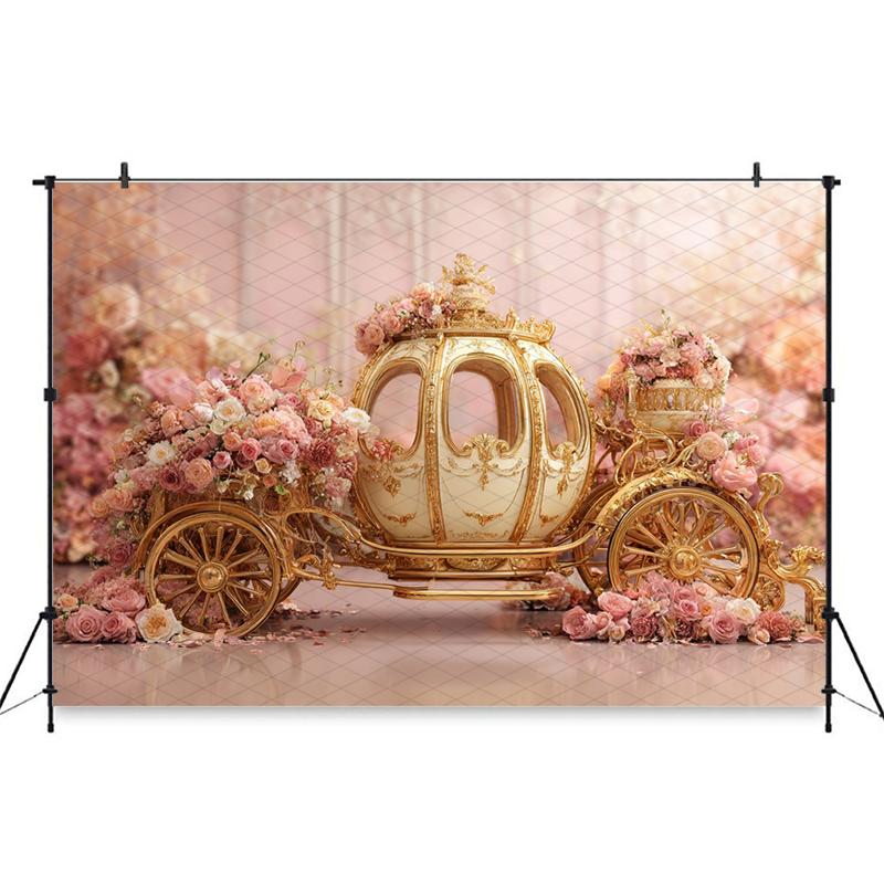Mocsicka Wedding Photography Background Spring Flowers Golden Pumpkin Carriage Decorations Newborn Photo Backdrops Studio Banner