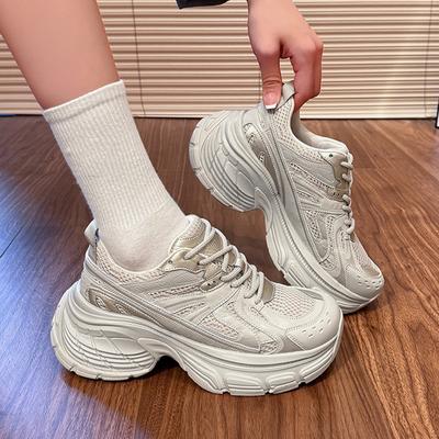 Женские сетчатые однотонные лоскутные на шнуровке на толстой подошве из натуральной кожи однотонные на шнуровке на толстой подошве повседневные модные спортивные туфли