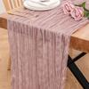 Thanksgiving Party Table Runner Gauze Bohemian Style Pleated Solid Color Stain-Proof Reusable