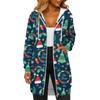 Women's Fashionable Christmas Printed Long Sleeved Drawstring Hooded Zipper Pocket Long Casual Sweatshirt Jacket