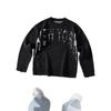 Oversized Streetwear Knit Sweater With Letter Jacquard Distressed Holes - Unisex Winter Pullover Hip Hop Style