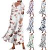Women's Fashion Casual Print Round Neck 3/4 Sleeve Loose Pocket Dress