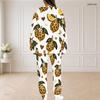 Women Plus Size Round Neck Long Sleeve White Printed Top With Pockets Long Pants Two Piece Set