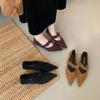 2025 Autumn New Suede Plain Bow Short Thick Heel Versatile Pointed Head Soft Sole Doudou Women's Single Shoes