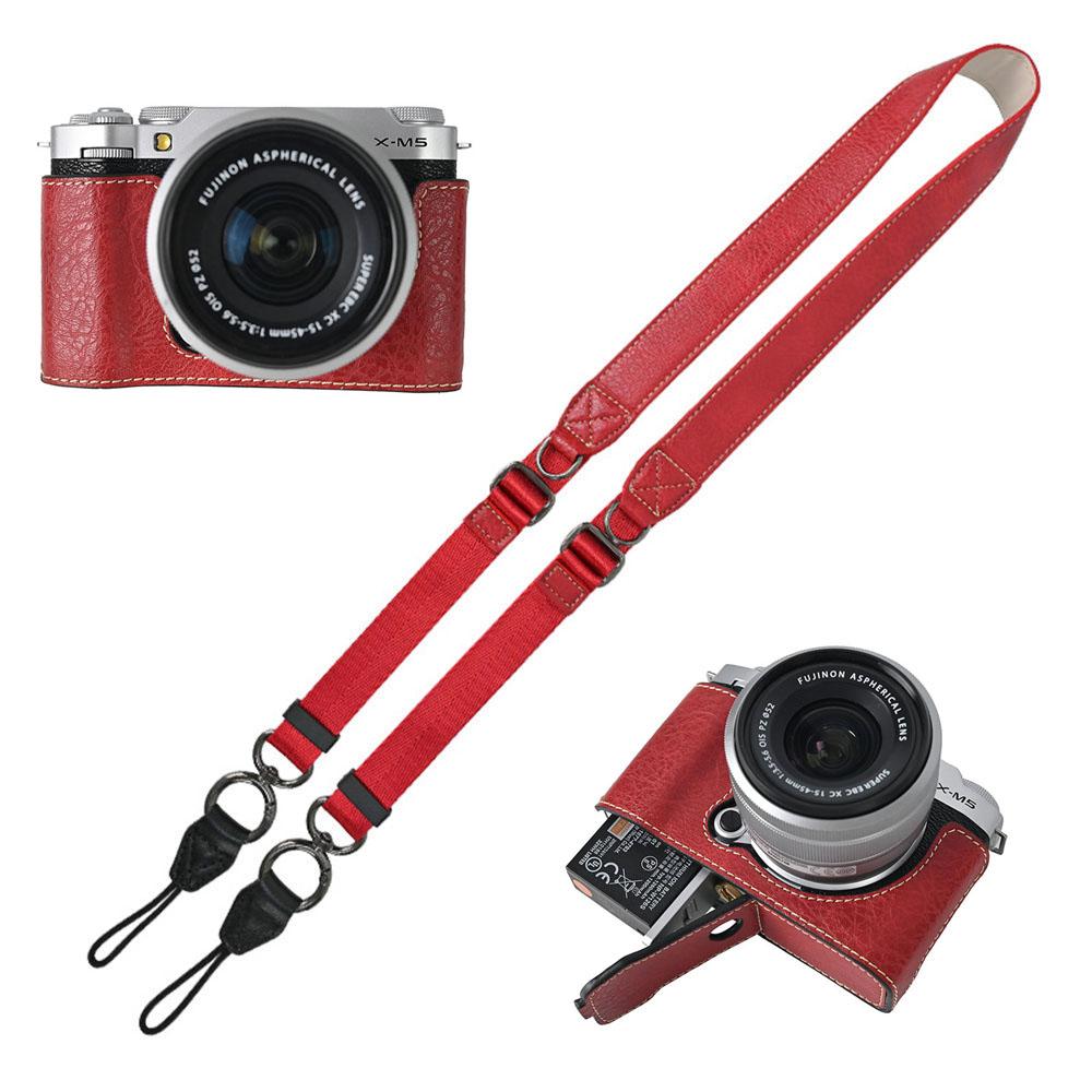 Получехол из искусственной кожи для камеры Fujifilm XM5 Fuji X-M5, нижняя крышка с отверстием для аккумулятора, с плечевым ремнем