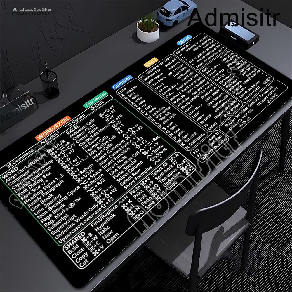 Pc Keyboard Mouse Pad Shortcut Keys Guide Mousepad Large Computer Gaming Non-Slip Rubber Base Desk Mat for Gamer Office & Home