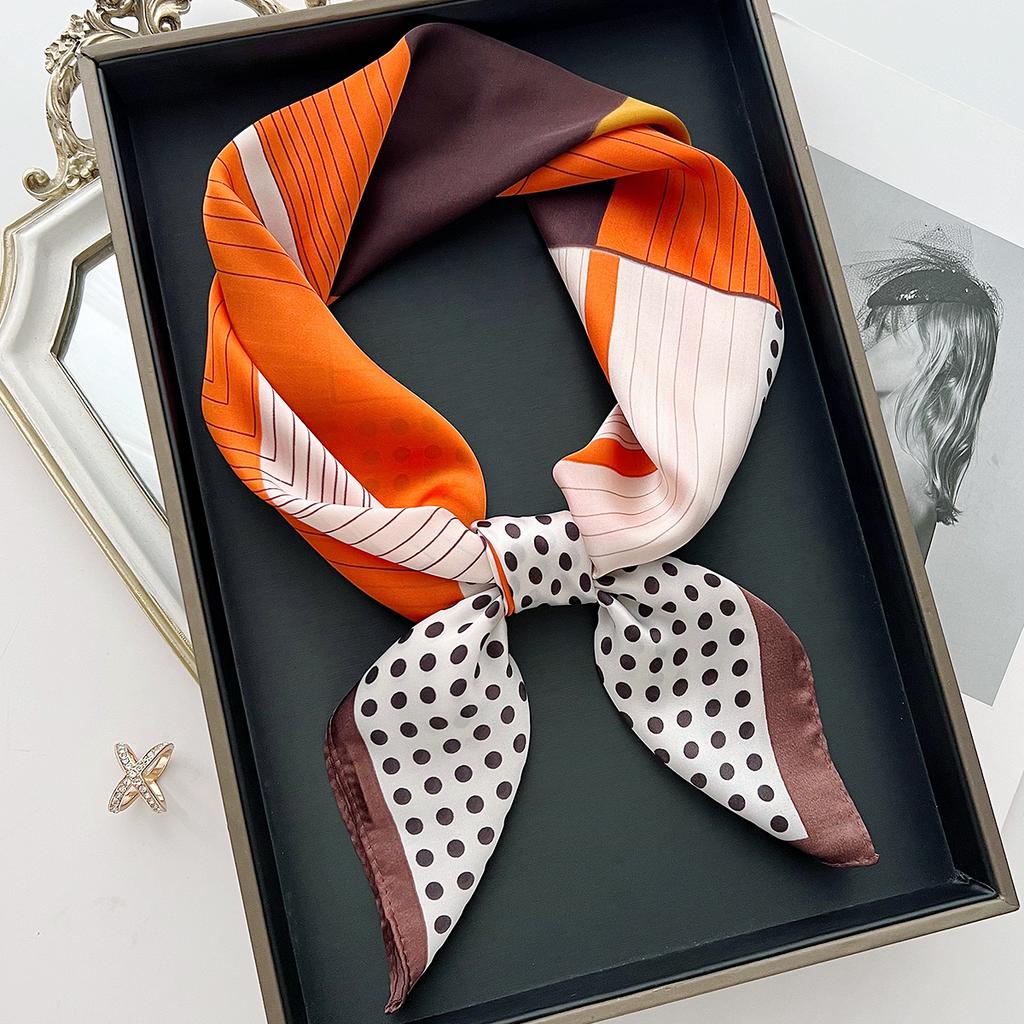 Korean version of fashionable simple color matching polka dot silk scarf women commute to work personality temperament small scarf shirt with square