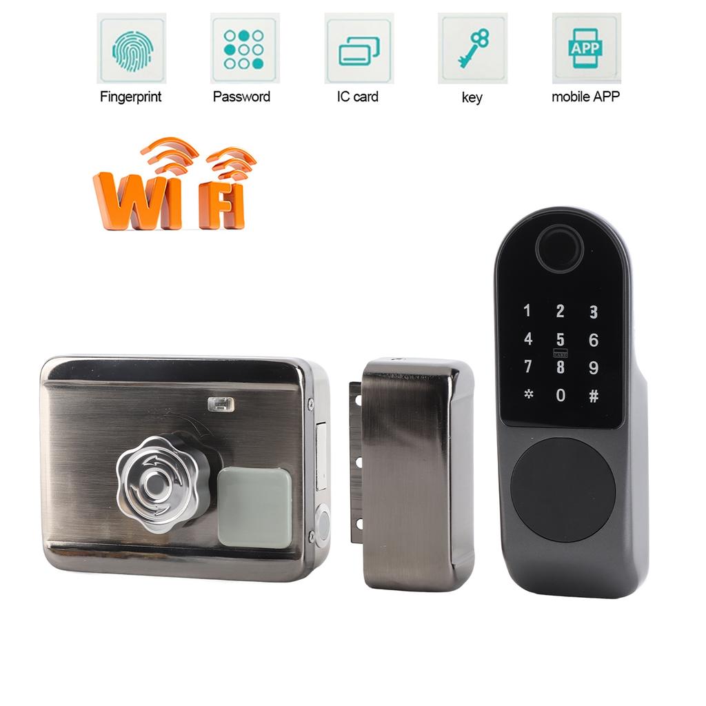 WIFI Door Lock Fingerprint Password IC Card Key Wiring Free Digital Gate Access Control for TUYA