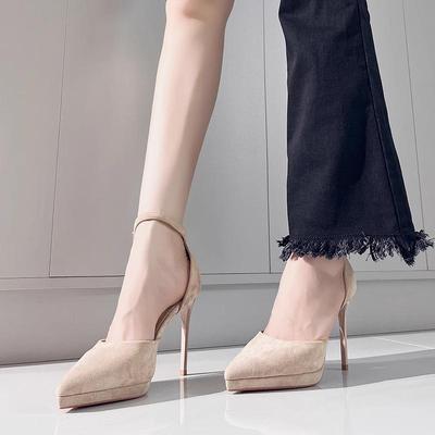 Одно слово с водонепроницаемой платформой, туфли на высоком каблуке-рюмочке, женские французские 2024 новые туфли-лодочки на тонком каблуке с острым носком, черные, универсальные сандалии