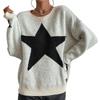 Women's Star Print Long Sleeve Crewneck Sweater Drop Shoulder Pullover Tops
