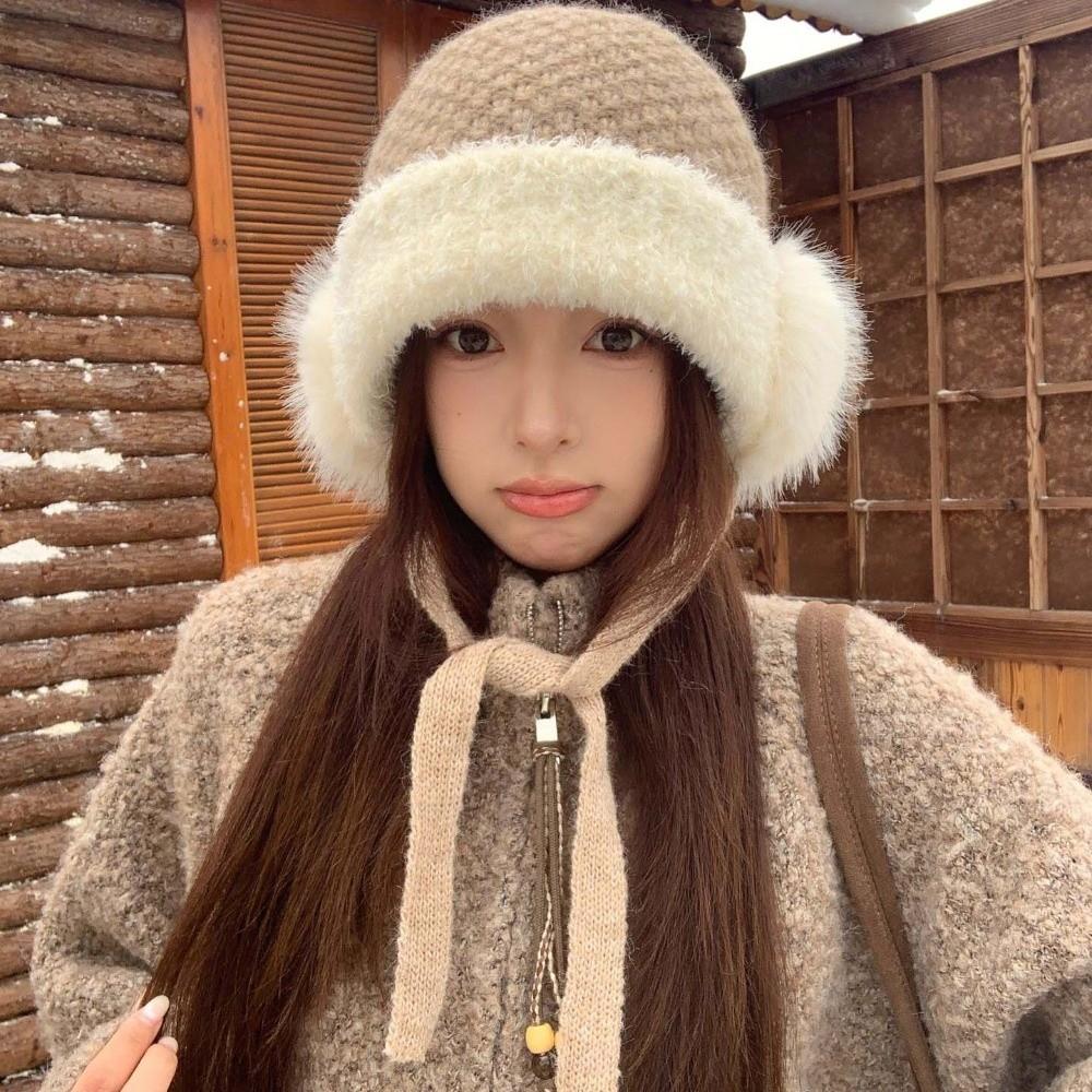 Solid Color Plush Earflap Cap Premium Plush Fluffy Warm Hat Winter Knit Hat Chilly Days