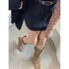 Khaki Soft Waxy Boots Western Boots Thick Heel Wide Leg Boots Exotic Mid Boots Cowboy Boots Stacking Boots