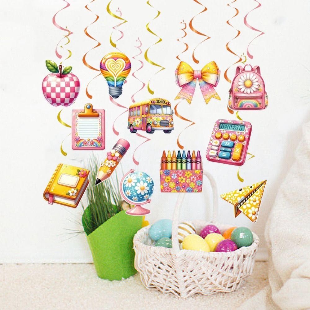 Бумажный спиральный баннер «Снова в школу» Красочный «Добро пожаловать» Подвесной флаг Класс Детский сад