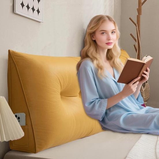 Triangular Headboard Pillow Bed Wedge Pillow with Side Pocket Headboard Back And Waist Support Cushion for Daybed Reading Relaxing