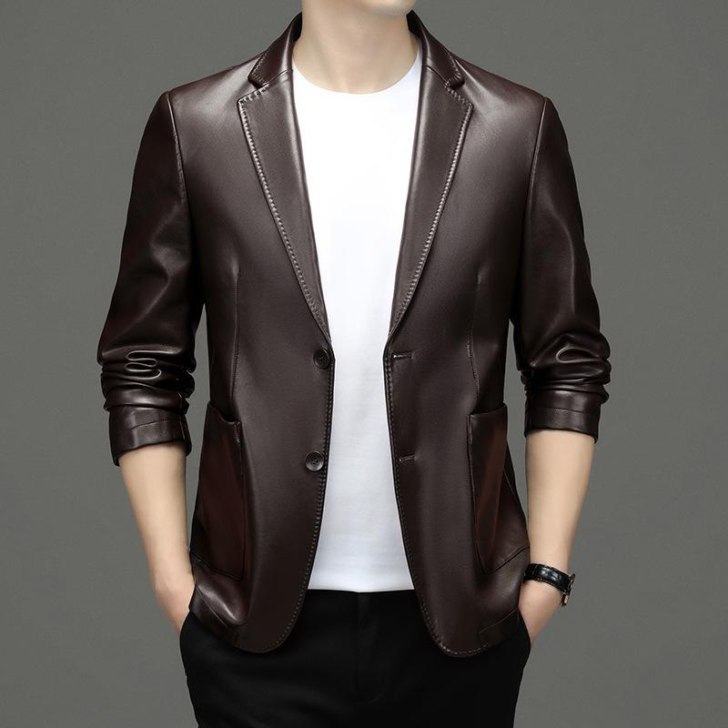 Spring and Autumn Middle-aged Men's Genuine Leather Jacket Casual Suit Leather Jacket Short Sheepskin Leather Jacket