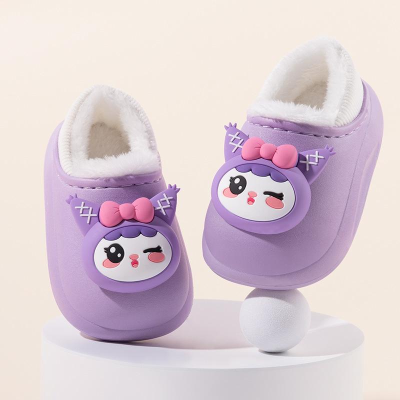 Winter Children's Cotton Shoes with Plush Insulation Cartoon Cotton Slippers for Boys and Girls, Cute Waterproof Fluffy Slippers