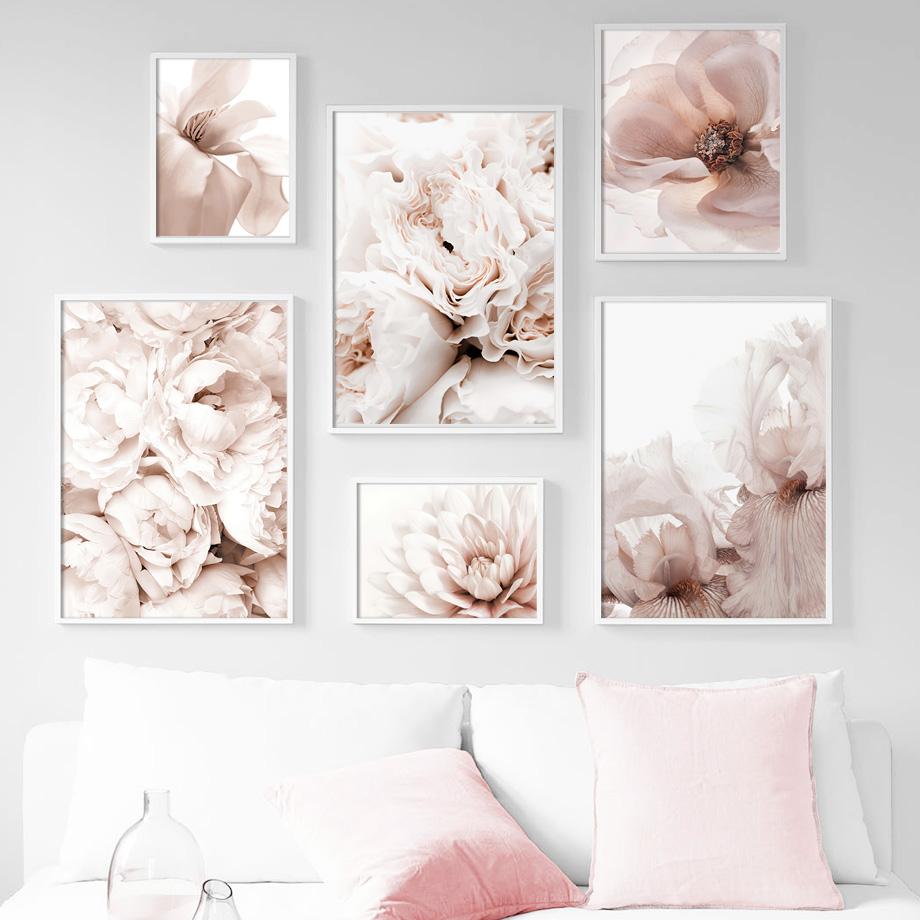 Розовый Блум Пион Роза Георгин Ирис Магнолия Цветок Стены Искусства Принт Холст Картины Скандинавский Плакат Декор Фотографии Для Гостиной