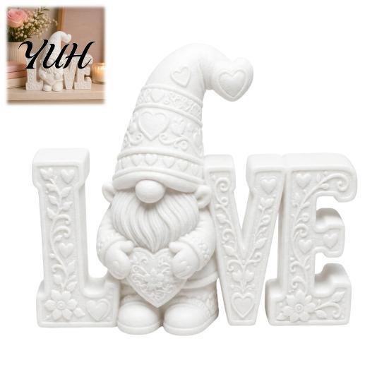 Indoor Entrance Counter Display Pieces 3D Printed Gnome Figurine with LOVE Letters, Minimalist White Garden Statue for Clear Patterned Desktop