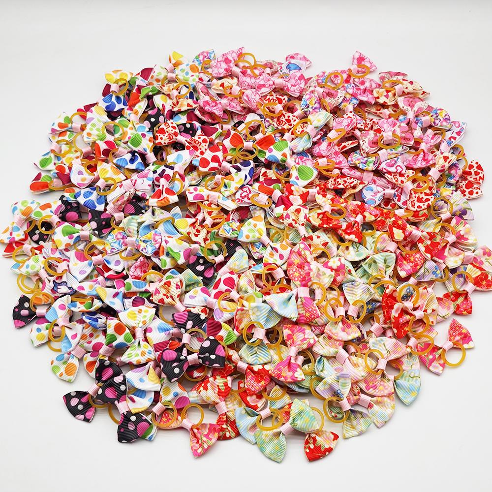 100pcs Cute Pet Hair Bows 100% Handmade Elegant Durable Dog Hair Accessories Flower Pet Grooming Supplies Small Dog Hair Clips