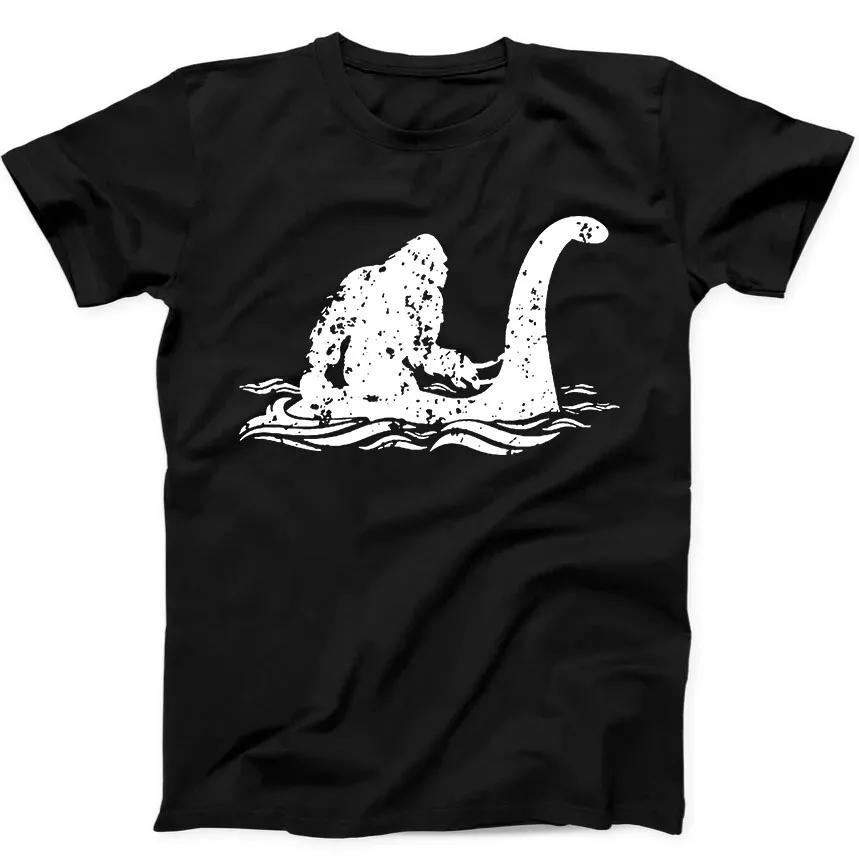 Bigfoot Riding Loch Ness Monster Funny Gift Tee Black T Shirt 275