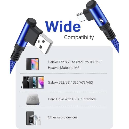 Кабель USB Type C L-образный с обоих концов [3 м / Набор из 2 штук] Кабель AviBrex Type C 90 градусов Кабель Type-C [Быстрая зарядка 3.1A] Нейлоновая оплетка Высокая прочность USB