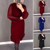 Women Midi Dress Long Mesh Balloon Sleeve with Dot Printing Ruffle Hem