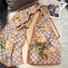 [BYSIFA] Khaki 100% Silk Chiffon Scarf Female Brand Floral Plaid Design Long Scarves Beach Shawls Fall Winter Women Neck Scarves