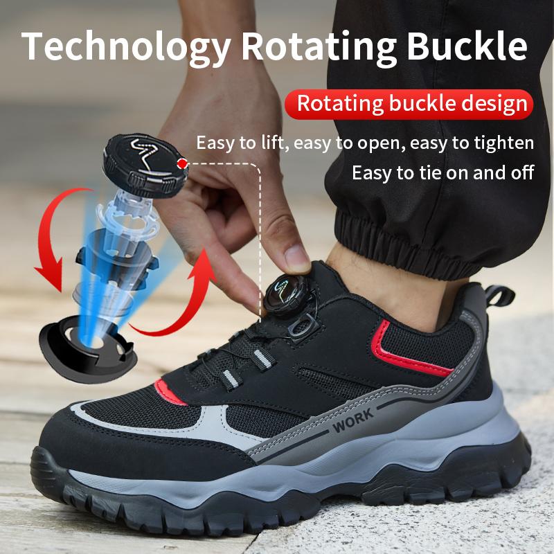 Rotary Buckle Work Boots Safety Steel Toe Men Breathable Safety Shoes Indestructible Puncture-Proof Hiking Work Sneakers