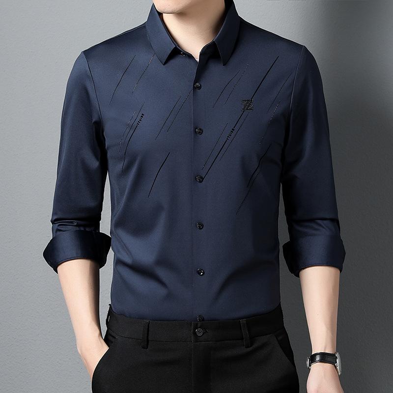 Рубашка мужская деловая на весну и осень, модная, удобная и повседневная, средне-зеленая, тонкая рубашка