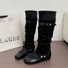 Black pointed rivet high tube stacking boots women's autumn and winter new removable two wear thin boots knight boots