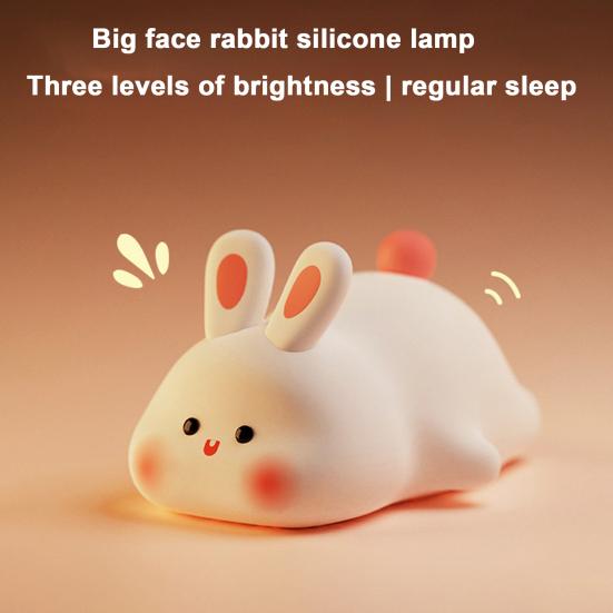 Night Light Silicone Big Face Rabbit Tap USB Rechargeable with Dimmable Timer Soft Eye-Protective LED Night Light