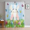 Easter Egg Bunny Butt Flower Butterfly Sheer Curtains For Living Room Kitchen Window Curtains Bedroom Tulle Voile Curtains