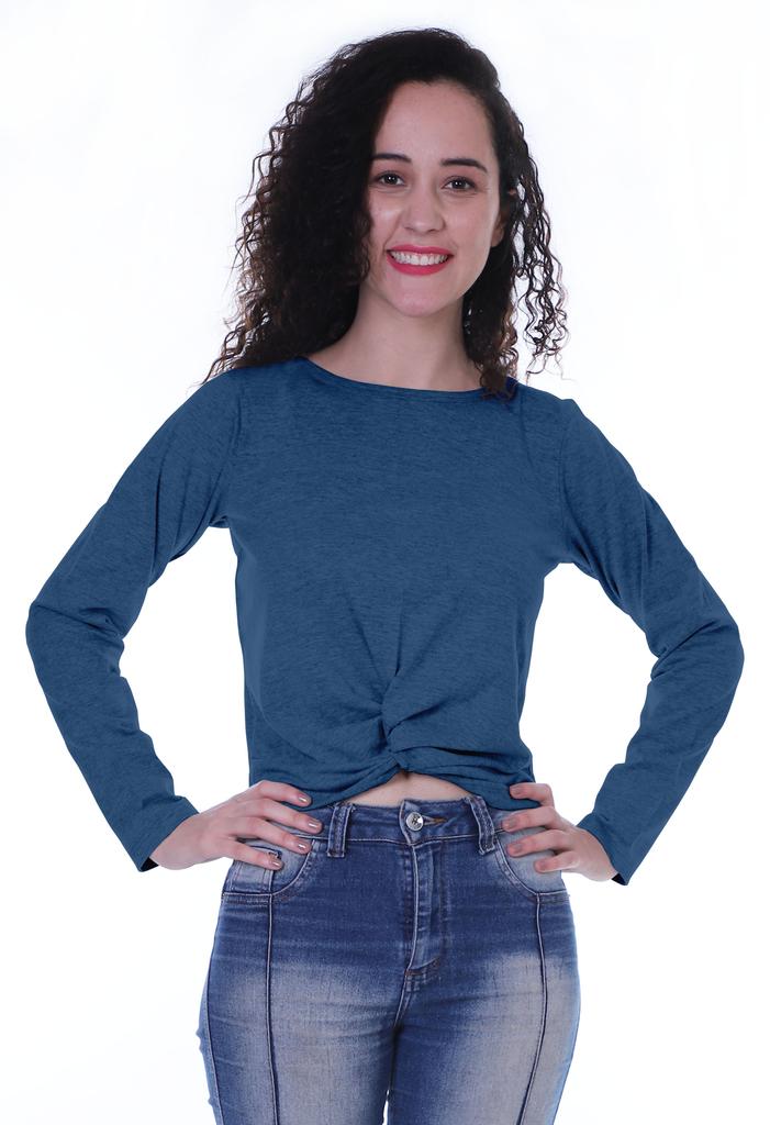 Moomaya Womens Full Sleeves Front Knot Crop Top Summer Tshirt Plain Tee Tops