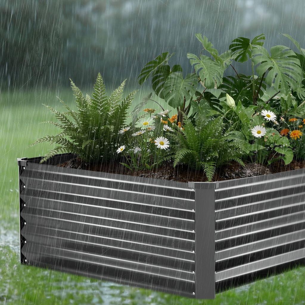 2 Pack Galvanized Raised Garden Beds, 2030 x 1020 x 460 mm, Rectangular Metal Planter Boxes Kit Outdoor, Elevated Planting Box with Gloves, Alu-Zinc,