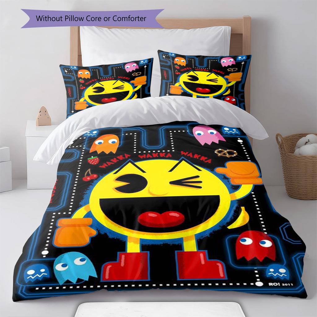 Pacman Pattern Bedding Set Quilt Cover Pillowcase Home Decor Gift (1 * duvet cover + 2 * pillowcase, without core)