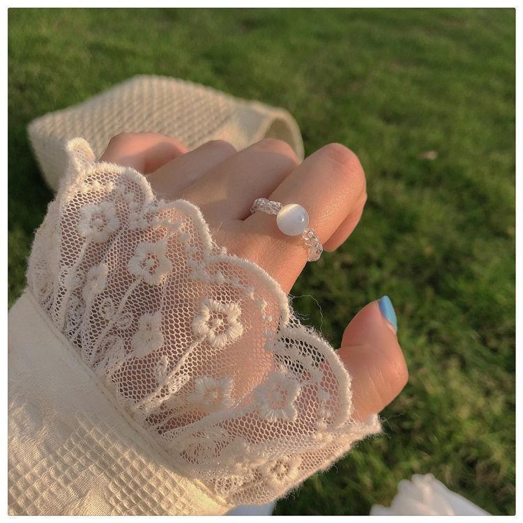 2025 Trendy High-End Colorful Beaded Silver Elastic Ring for Women