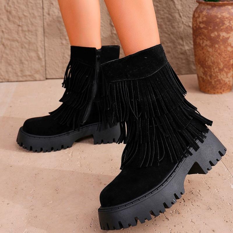 Модные ботильоны на платформе с бахромой на высоком каблуке для женщин, ботинки челси из замши, зимняя новинка 2025 года, трендовые массивные боты в готическом стиле, повседневные и удобные
