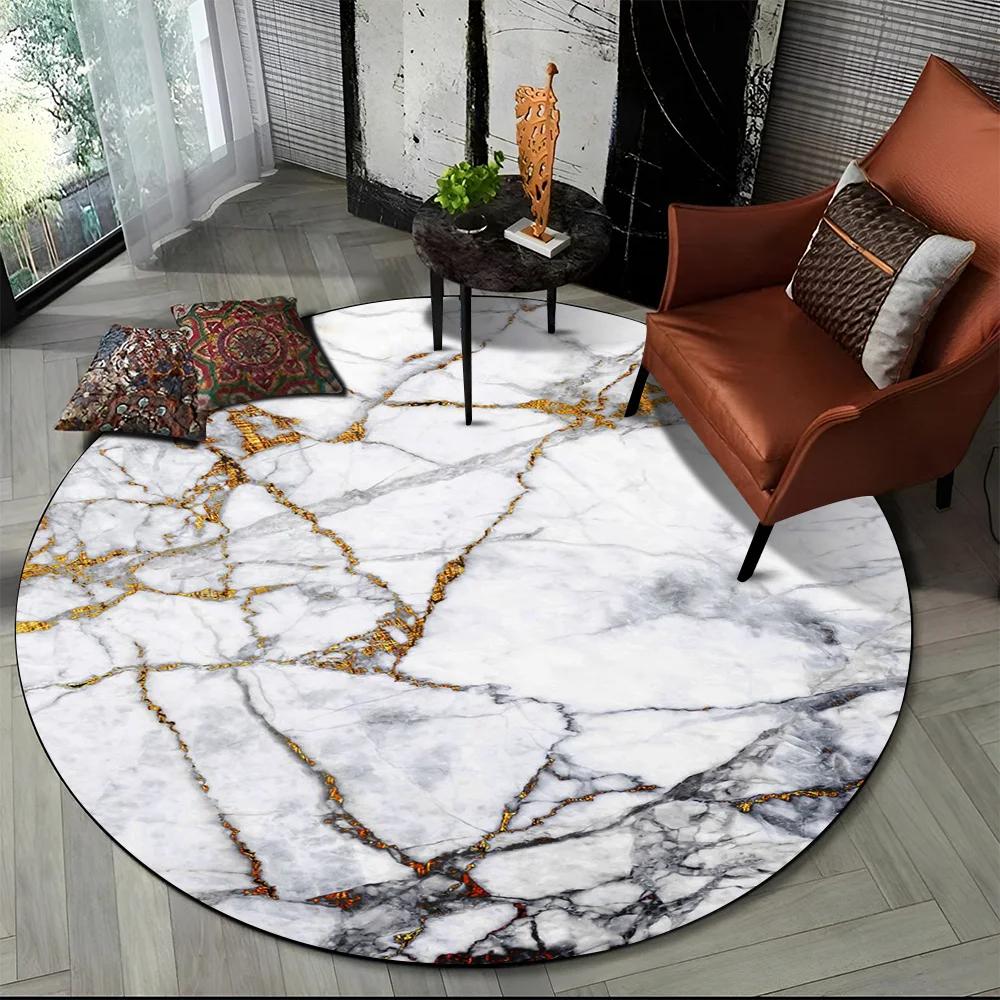 3D Luxurious Colour Marble Blue Green Gold Round Carpet Rug for Living Room Bedroom Child Chair Decor,Pet Area Rug Non-slip Mat