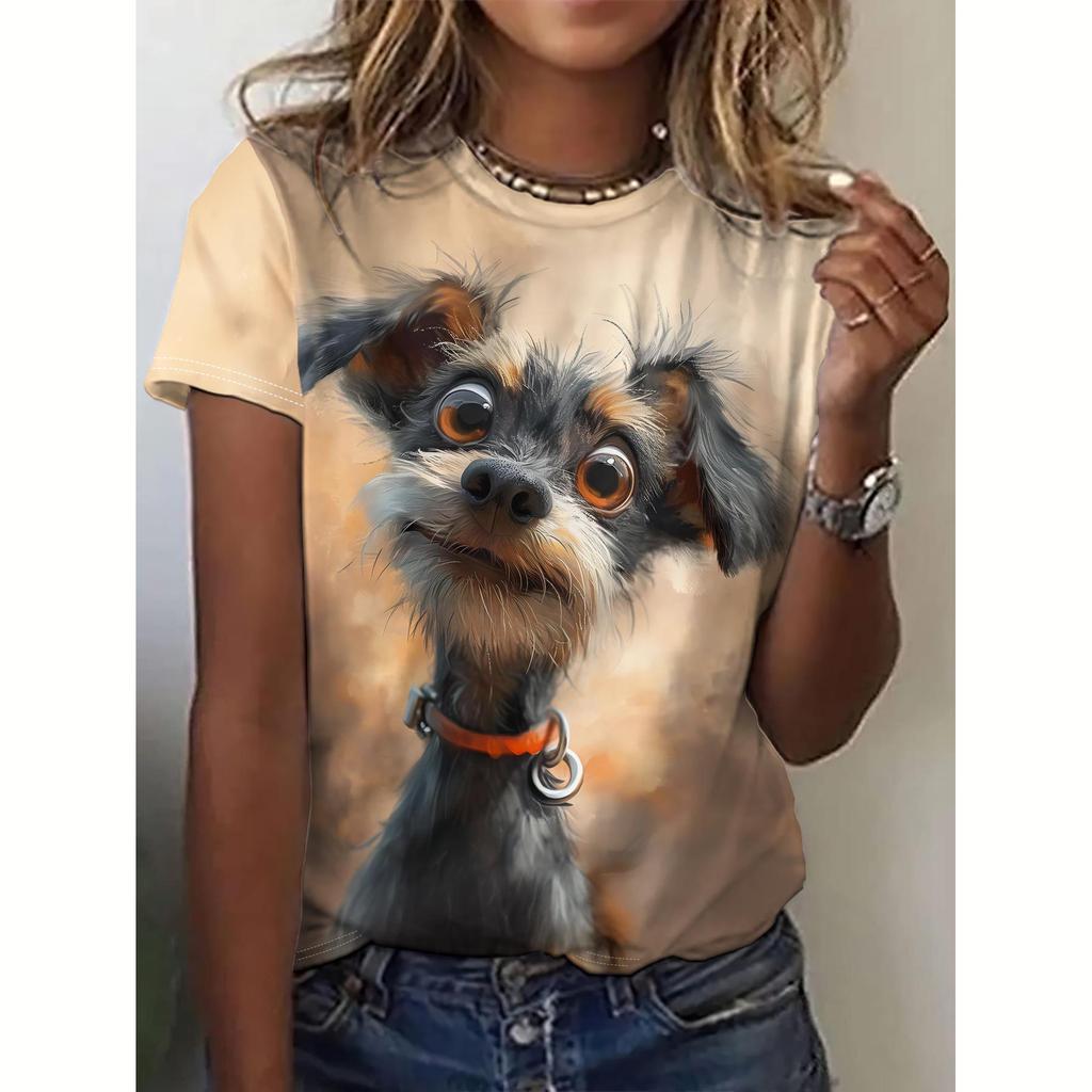 Summer Women's T Shirt Dog Print Casual Short Sleeve 3d T Shirts Fashion Streetwear Crew Neck Pullover Oversized Female Clothing