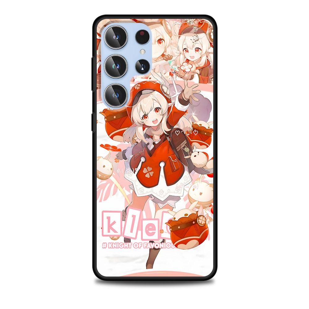 Genshin Impact Klee Case for Samsung Galaxy S23 S21 S20 FE S24 S22 Ultra S10 S10e S9 Plus Soft Black TPU Phone Cover Bumper