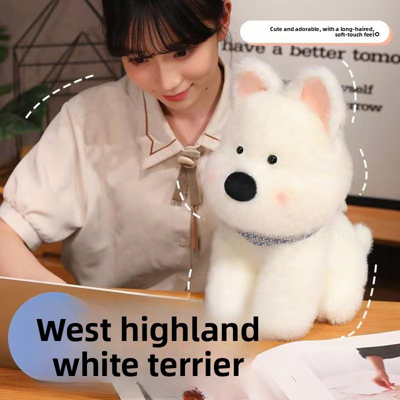 White West Highland Puppy Doll Short Plush Sleeping Pillow Dog Plush Toy Gift for Women and Children